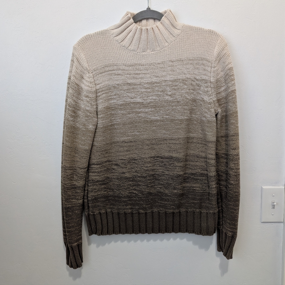 Crazy Horse Gradient Brown Cream Turtleneck Sweater 100% Cotton Size L